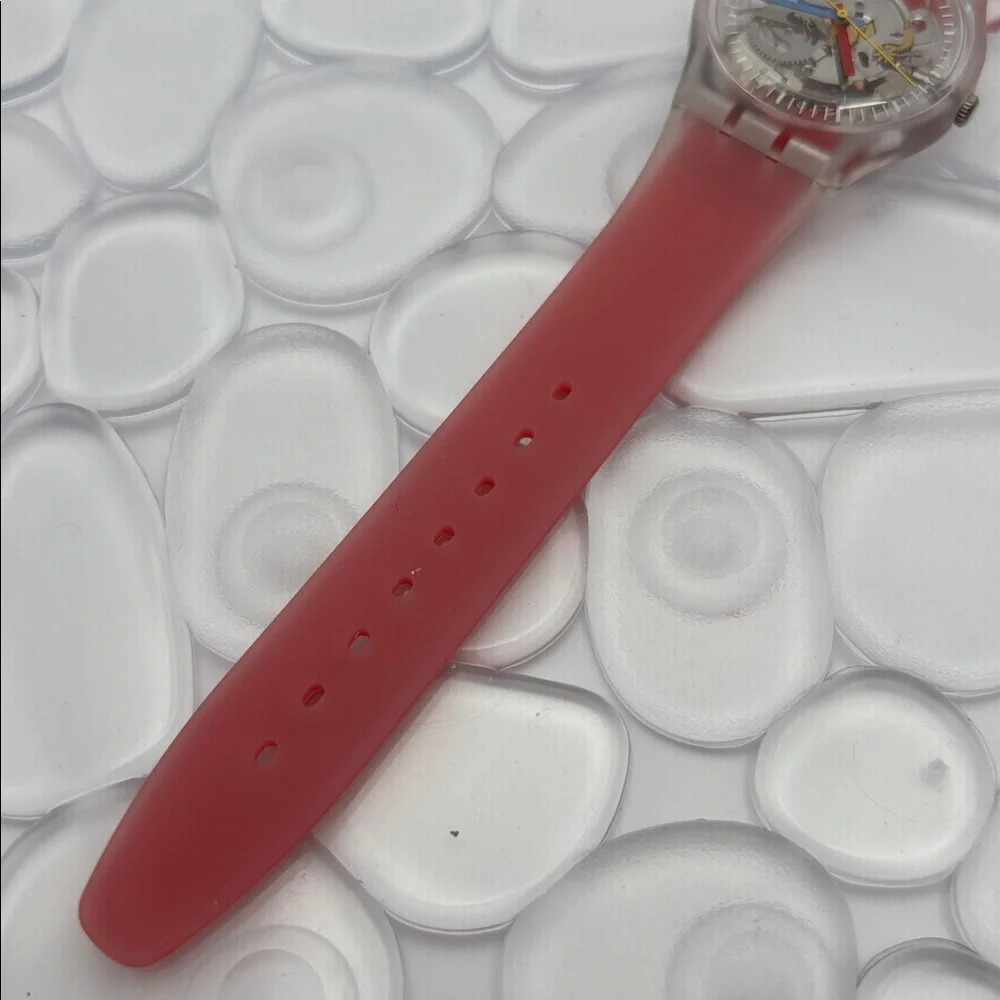 Swatch Watch GE292 CLEARLY RED STRIPED NWT